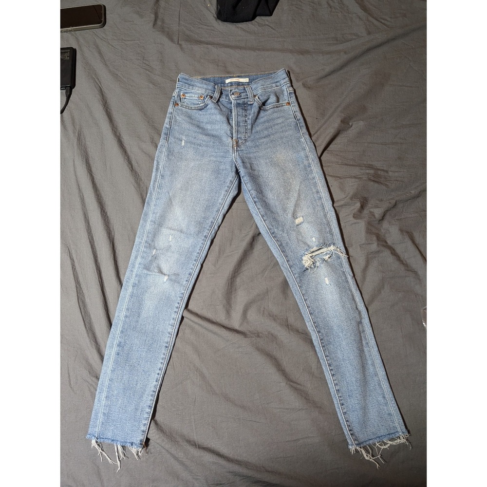 Levis Womens Size 24 Wedgie Skinny Jeans Distressed Blue Denim